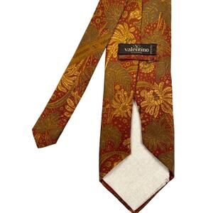 Valentino Cravatte Paisley Silk Tie Handmade Italy Red Gold Floral Luxury